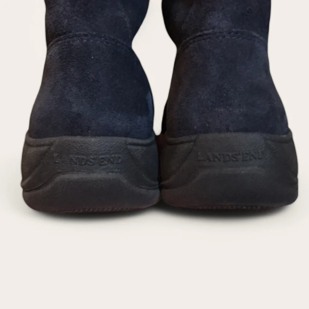 Lands' End Quilted Mid-Calf Suede Winter Rain Boots in Navy Blue Size 6